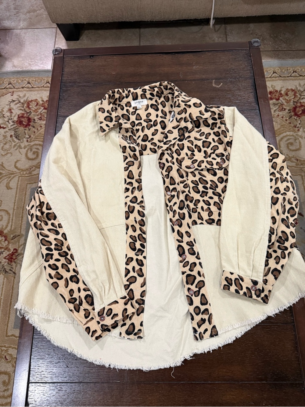 Leopard Trim Cream Shacket - Women's Jacket & Coat